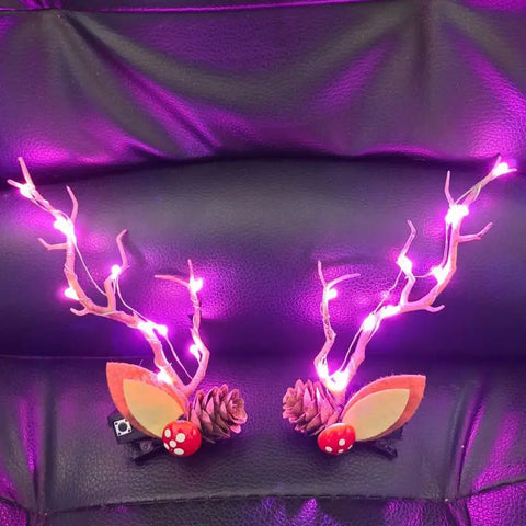 LED Christmas Antler Headwear for Women Glowing Elk Horn Hair Clip Christmas Gift Elk Hairpin with Lights Navidad Decor