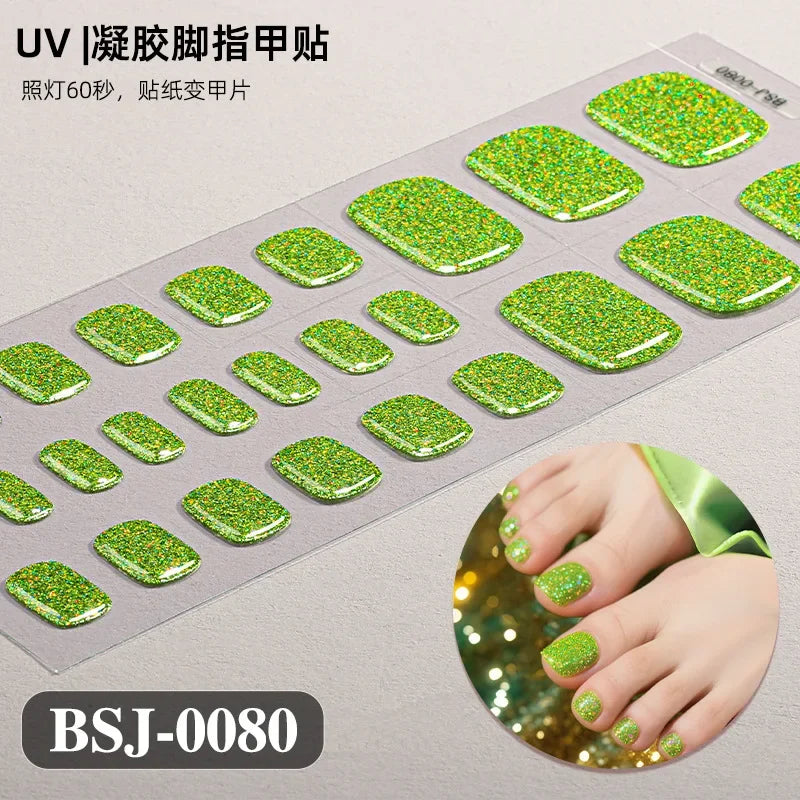 26Tips French Leopard Print UV Gel Toenail Sticker Bronzing Dye Gradient Cross-border Semi Baked Gel Nail Sticker UV Lamp Needed