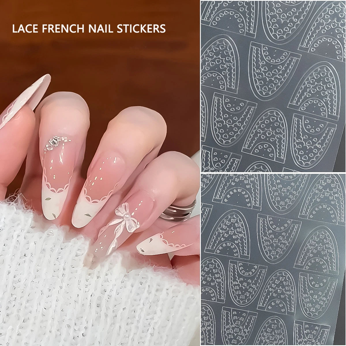 5 Sheets French Cheese Nail Stickers Decoration Self-Adhesive Hollow Lace Nail Art Decals Butterfly Star Shape DIY Nail Art Tool