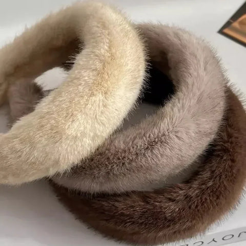 Women Girls Plush Widen Thicken Plush Sponge Hair Bands Faux Fur Padded Headbands Soft Fluffy Furry Hair Hoops Winter Headdress