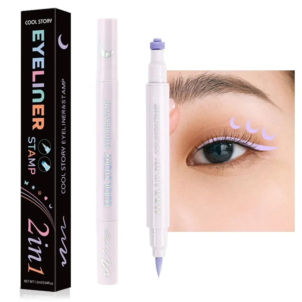 5Pc/Set Love Flowers Eyeliner Stamp Pen Colorful Pink Blue Liquid Eyeliner Double-ended Seal Eye Liner Pencil Fast Drying Makeup