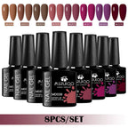 8Pcs 8ml Gel Nail Polish Set , Long Lasting, Lead-Free Semi Permanent Soak Off UV Gel Varnish For Summer, DIY Nail Art Design