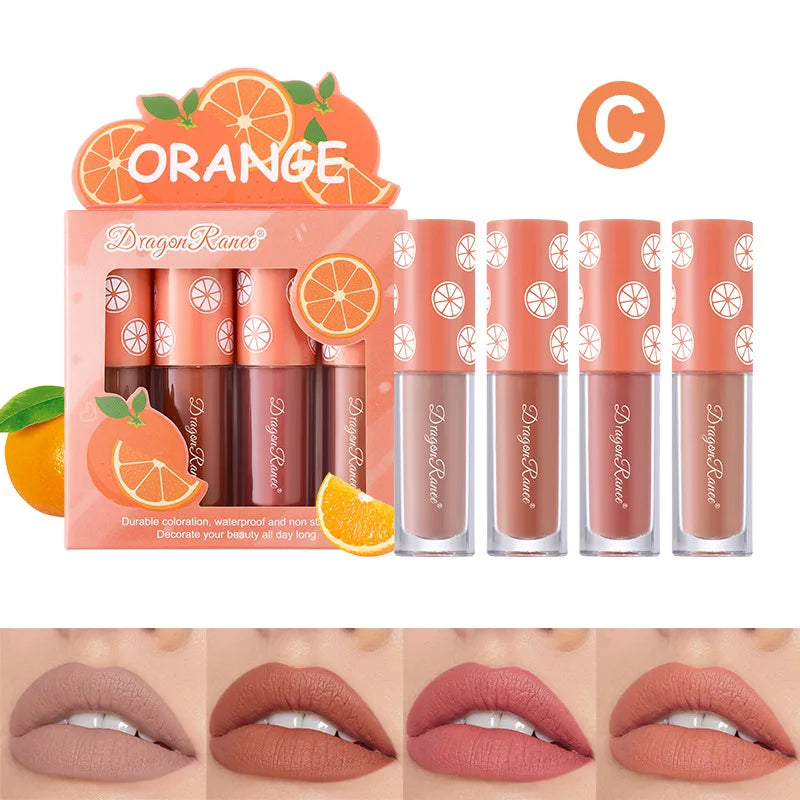 Mini Velvet Matte Lip Gloss Set, 3pc/4pcs Non-Fading, Non-Stick Cup, Long-Lasting Fruit Scented Lip Tint, Smooth and Lightweight