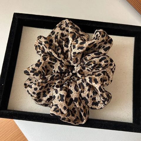 korea fashion Leopard print oversized scrunchie for women elastic big hair tie girls black hair rubber bands Retro hair rope