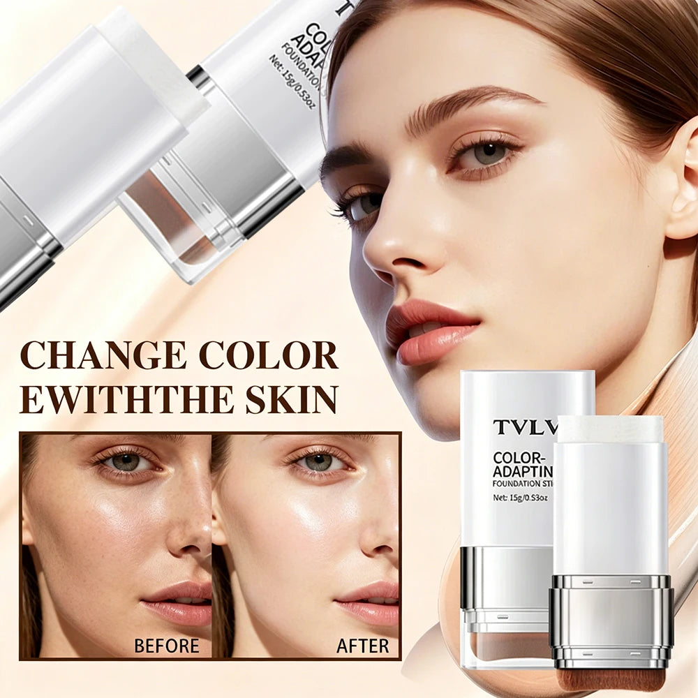 TVLV Color-Adapting 2-in-1 Foundation Stick Moisturizing Brightening Concealing With Brush Makeup Fond de teint adaptable
