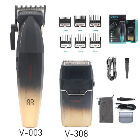 VGR 003 906 308 Professional Hair Cutting Kit  Hair Clipper Cordless Clippers Trimmers for Men Set USB Charge Men's LED Display