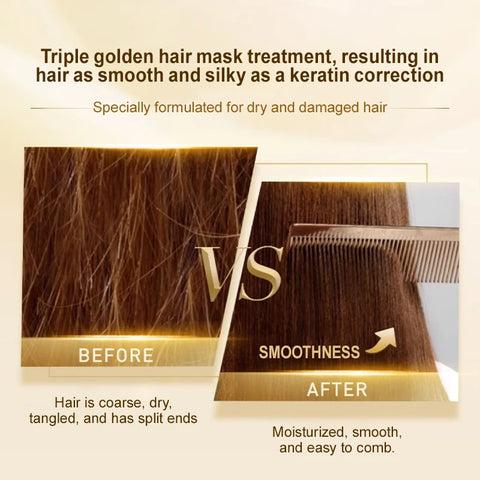 PURC 24K Gold Hair Mask Repair Damage & Dry Frizy Keratin Smoothing Straightening Hair Cream Hair Treatments Mask Hair Care
