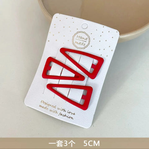 3PCS/Set Women Girls Cute Hair Clips Red Heart Star Geometric Hairpins Sweet Bangs Barrettes Christmas New Year Hair Accessories