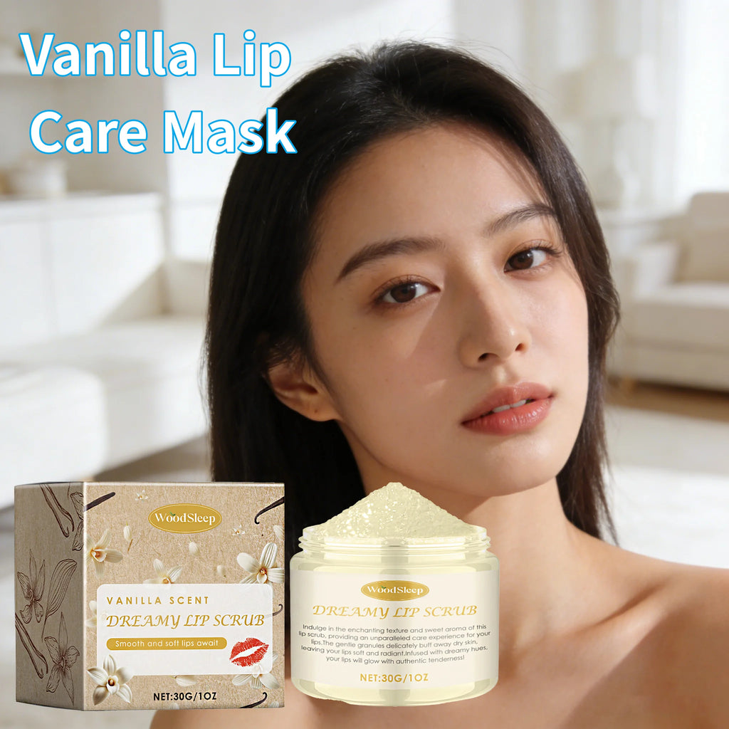 WOODSLEEP Vanilla Lip Care Cream Relieve Dryness Sooth Exfoliate Improve Roughness Repair Cleft Lip Brighten Skin Tone Lip Scrub