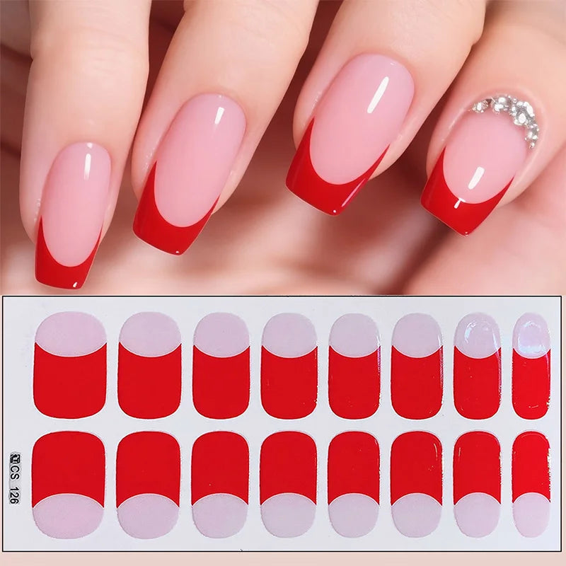 14/16Tips Full Cover Gradient Nail Stickers Multi Color Self Adhesive Slider No Need UV Lamp Cured Press ON Nail Decal