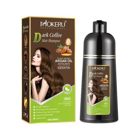 Mokeru Ammonia Free Keratin Hair Color Shampoo Coffee  Permanent Brown Hair Dye Shampoo for White Hair Coverage