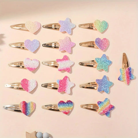 16Pcs Fashion Glitter Rainbow Flower Rabbit BB Handmade Hairpins For Cute Girls Hair Clips Barrettes Headwear Hair Accessories