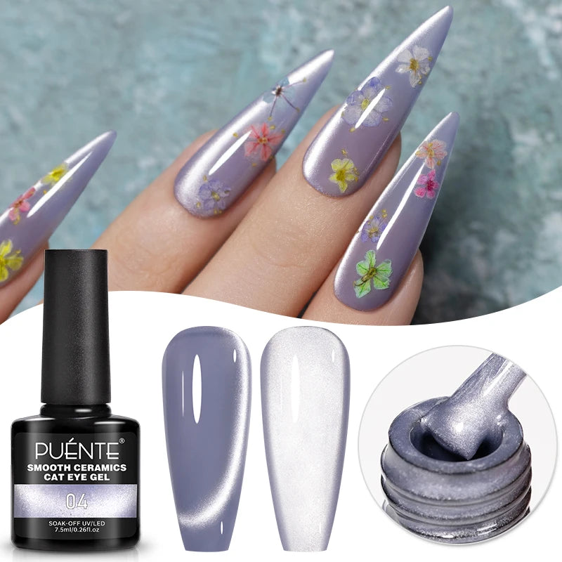 PUETNE 7.5ML Amber Moonlight Cat Magnetic Gel Nail Polish Winter Nails Jelly Glass Cat Eye Soak Off UV Semi-Permanent Varnish