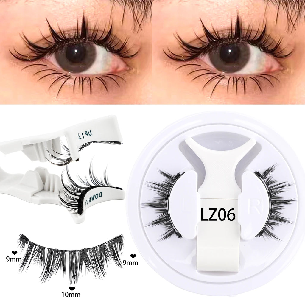 Hot Magnetic Eyelashes Set 1 Pair Reusable No Glue Needed False Eyelashes with Magnetic Tweezers Curly Faux Lashes Makeup Tool