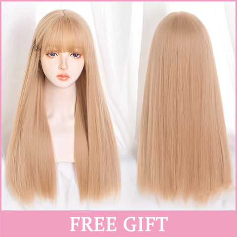 LM Synthetic Hair Long Wave Black And Pink Lolita Wigs For Women Cosplay Wig With Bangs Halloween Christmas Heat Resistant