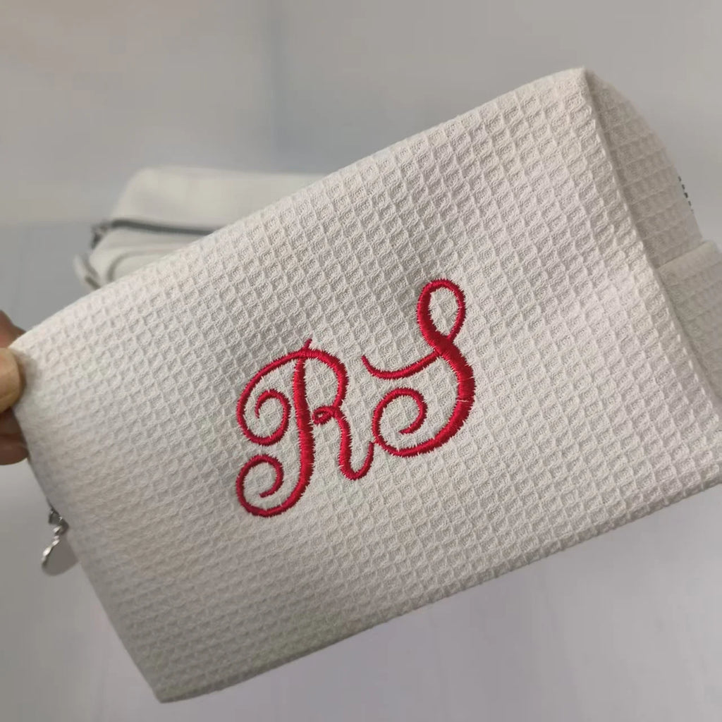 New Waffle Cosmetic Bag, Personalized Monogrammed Toiletry Bag, Embroidered Make Up Bag,Bridesmaid Makeup Bag, Wedding Gifts