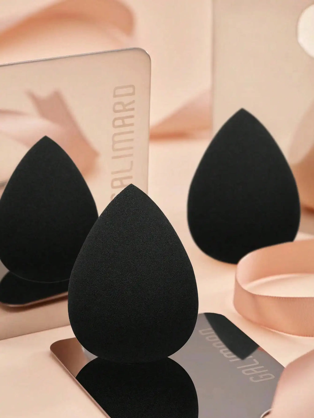 3pcs Black Egg Sponge Makeup Set, Liquid, Cream And Powder Flawless Beauty Sponges, Latex-Free And Vegan Makeup Blending Sponges