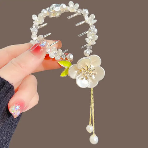 Flower Tassel Hair Clip Women Ladies Butterfly Rhinestone Pearl Metal Hair Claw Round Bun Ponytail Holder Hair Accessories