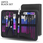 6/9/18/26pcs Manicure Set, Stainless Steel Gradient Professional Pedicure Kit Nail Scissors Grooming Kit With Travel Case
