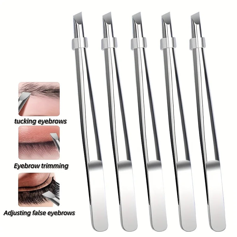 Professional Stainless Steel Tweezers for Eyebrows & Facial Hair Hypoallergenic Precision Tip Sensitive Beige Eyebrow Beard Clip