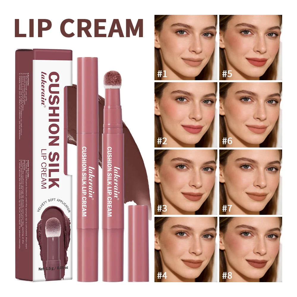 Lip Stain Air Cushion Lip Cream 2 in 1 Lip&Blush Waterproof Matte Lip Glaze Mouth Red Lip Mud Non-fading Non-stick Cup Makeup
