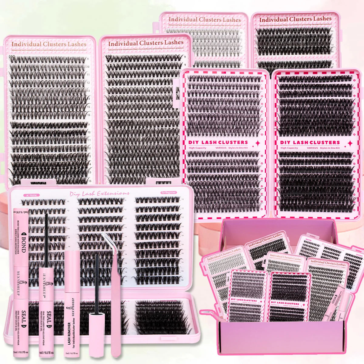 DIY Individual Eyelash Kit Volume Lash Clusters D Curl Soft Natural Lashes Extension with Bond and Seal Tweezers Festival Gift