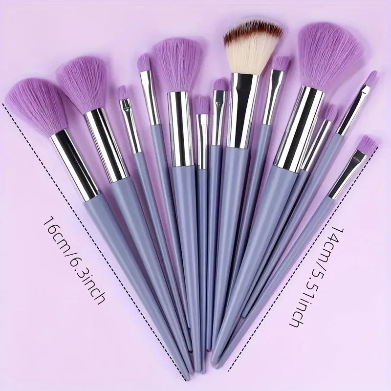 13-Piece Professional Makeup Brush Kit in Velvet Storage Bag | with 3 Velvet Makeup Puffs & Blending Sponge | Vegan Cruelty-Free