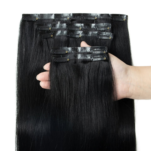 Invisible Thick PU Clip In Human Hair Extensions Seamless PU Weft Tape Clip on Hair For Thick Raw Hair 7PCS 12-24inch 100G-120G