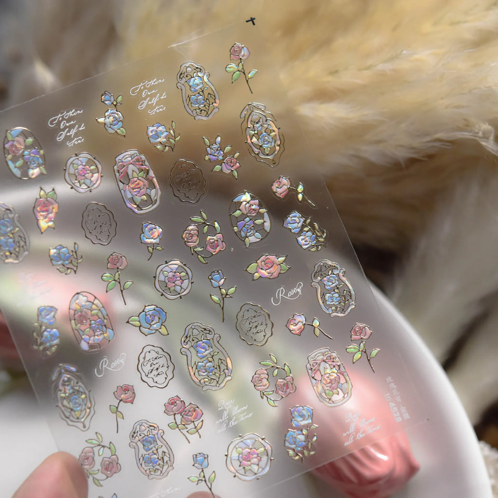 1pcs Dream Flower Window Shell Light Nail Art Stickers Japanese Flower Self Adhesive Stickers Press On Nails Decoration Decals
