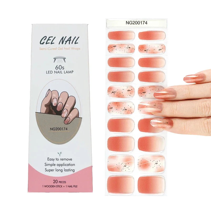 Leopard Semi-Cured Gel Nail Strips Simple Transparent Color Adhesive Long Lasting Gel Nail Stickers Harden In UV Lamp Need