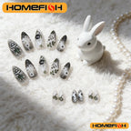 24pcs Gradient Black False Nails Cute Cartoon Cat's Eye Forest Elf Girl Press On Nails Glossy Almond Sweet Cool Fake Nail Tips
