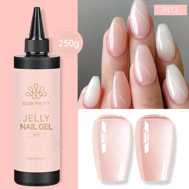 BORN PRETTY 250g Light Pink Jelly Gel Nail Polish Nude Milky White Peach Translucent Color UV LED Soak Off Nail Salon Varnish
