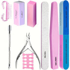 10/15pcs Professional Nail Art Kit with 100/180 Grit Files,Buffer Sponge,Brush,Scissors,Cuticle Nippers Pushers Gel Polish Tools