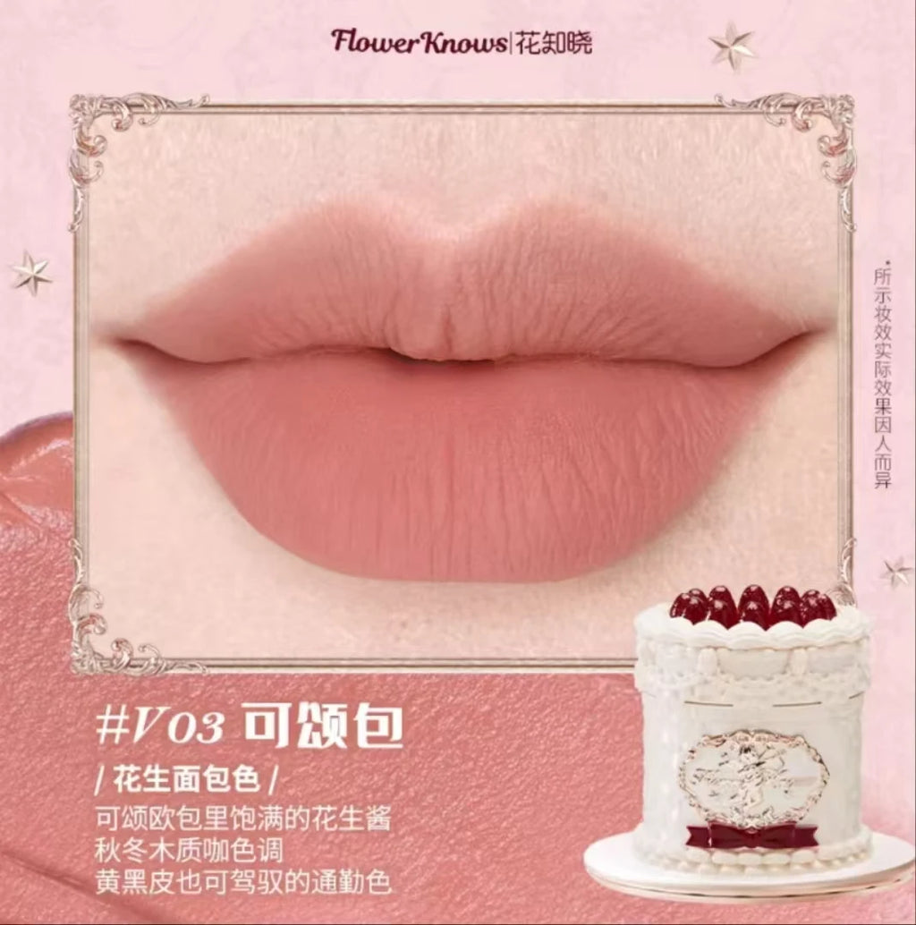 Flower Knows Strawberry Cupid Lipmud Cake Lipstick Velet Matte Lip Cream Soft Mist High CoverageMakeup Smooth Preventing Fading