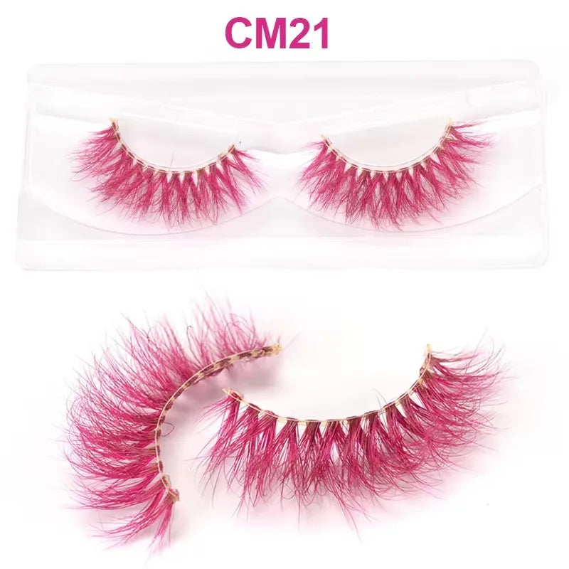 3D 5D Real Mink Strip Fake Colored Eyelashes Pink Green Purple Red Faux Lashes Colorful Rainbow Lashes for Cosplay Halloween