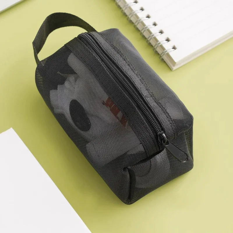Mini Clear Nylon Mesh Cosmetic Bags Cute Women Small Lipstick Makeup Bags Pouch Data Line Key Earphone Organizer Case