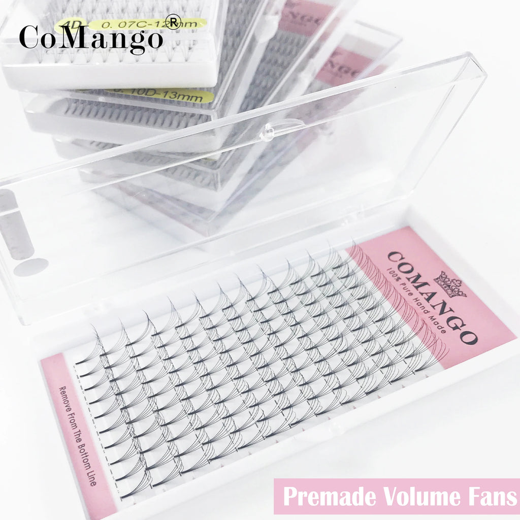 CoMango Premade Volume Fans Short Stem Russian Eyelash Extensions Wide Fans 3D 4D 5D 6D 8D 10D Faux Mink Lashes Wholesale