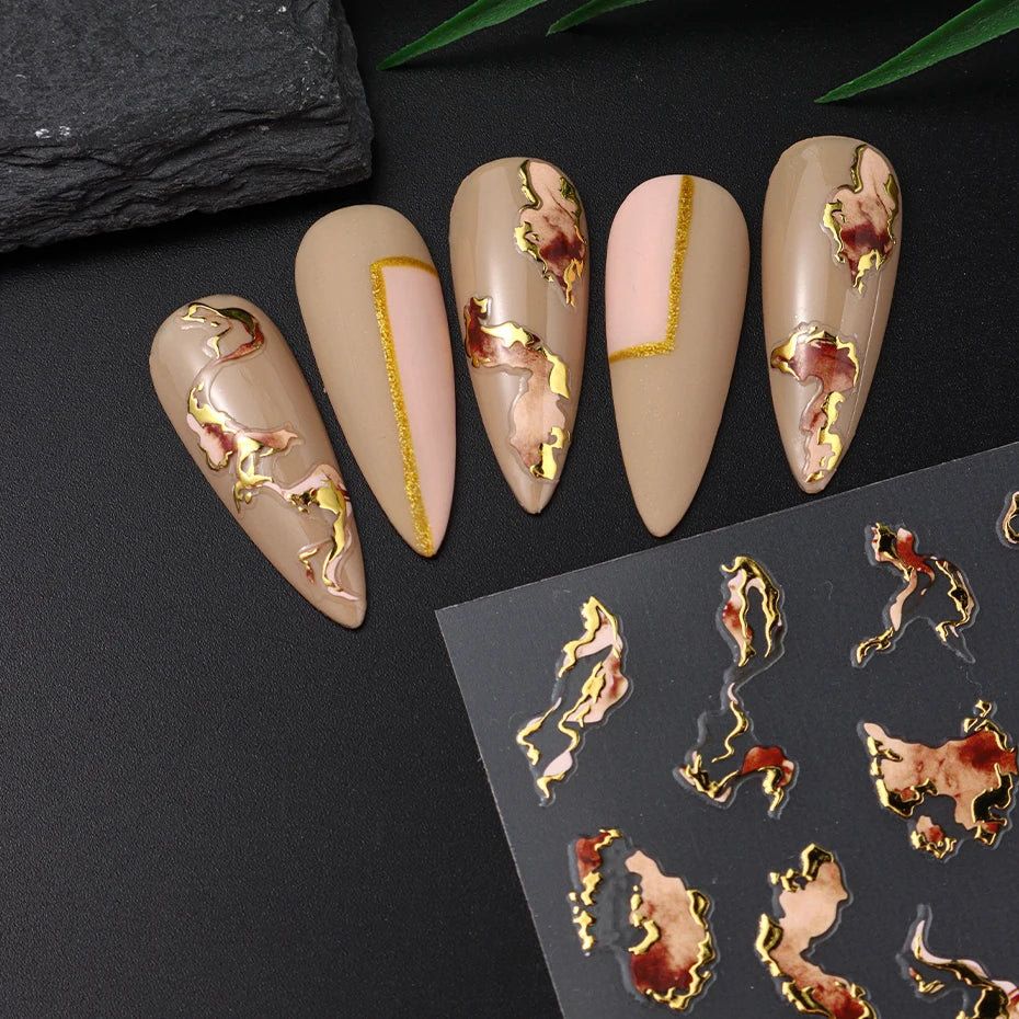 Nails Stickers Purple Blue Brown Ink Design Decals Gold Decorations Art Self-Adhesive Holographic Gel Slider Manicure Supplies