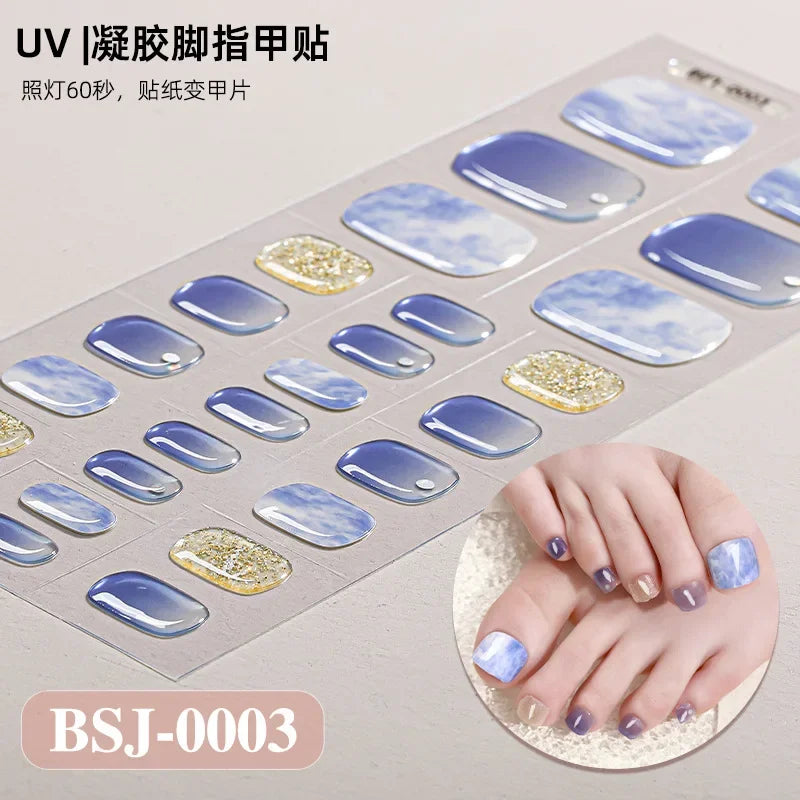 26Tips French Leopard Print UV Gel Toenail Sticker Bronzing Dye Gradient Cross-border Semi Baked Gel Nail Sticker UV Lamp Needed