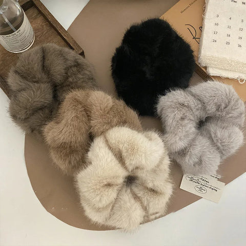 Autumn Winter New Faux Mink Fur Large Scrunchie High-End Bun Hair Tie Durable Hair Rope Leather Hair Accessory  헤어밴드