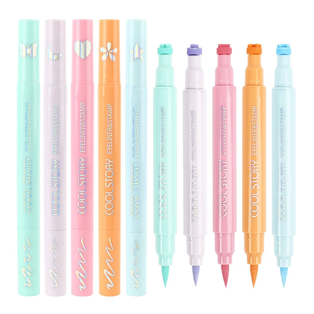 COOL STORY 5pcs Dual-ended Eyeliner Set Color Stamp Matte Long Lasting Quick Drying Waterproof Sweat Eyeliner