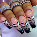 Medium long fake nails for women girls Y2K colorful gradient leopard print Pink green coffee coffin tips press on false nail set