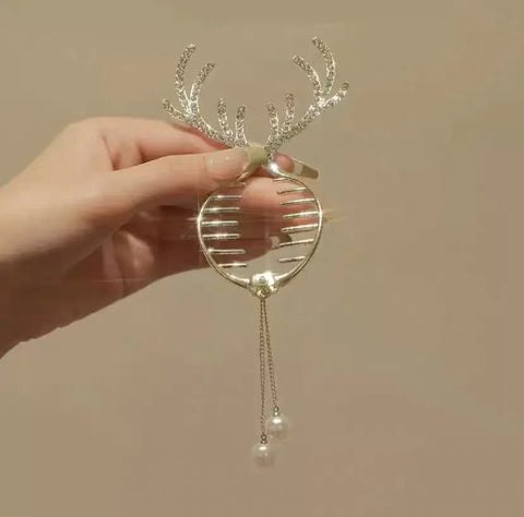 AWAYTR New Christmas Elk Horn Tassel Hairpin Korea Cute Hair Clip Ponytail Bun Ponytail Clip For Women Girl Hair Accessories