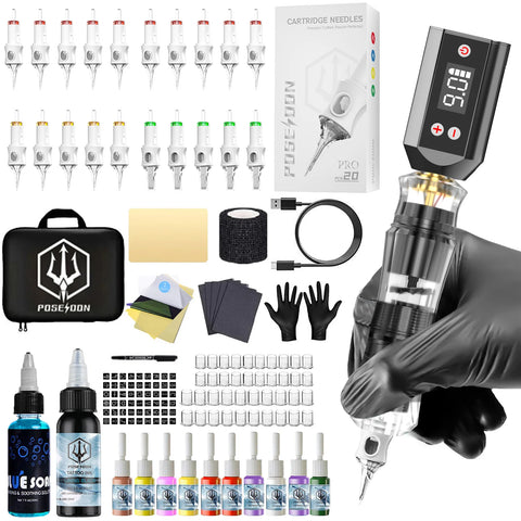 Tattoo Kit POSEIDON V6 New Tattoo Pen Kit For Permanent Makeup Tattoo Machine Kit transparently Tattoo Power Supply Tattoo Kit