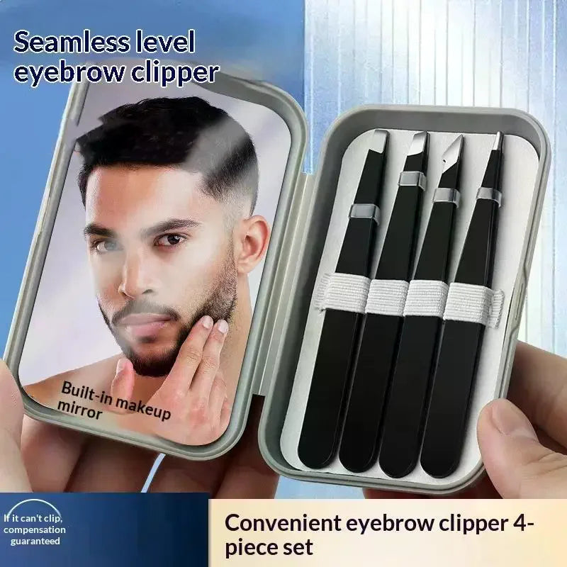 4 Pcs Stainless Steel Eyebrow Clip Tweezers Set Eyebrow Tweezers Eyebrow Trimming Set Beauty And Grooming Tools With Mirror Case