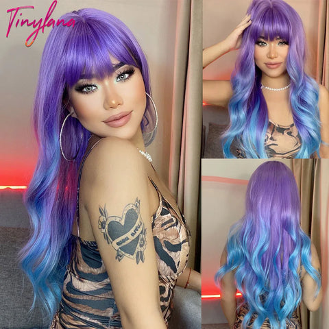 Long Curly Green Wave Synthetic Wigs with Bangs for Women Christmas Grass Green Cosplay Wigs Daily Natural Hair Heat Resistant