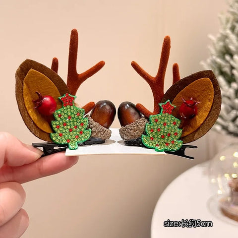 Christmas Hair Accessories 1Pair Cute Cartoon Antler Hair Clips For Women Girls Lovely Hair Ornament Hairpins Barrettes Hairgrip