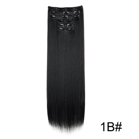 Synthetic 24Inch 16 Clips in Hair Extensions Long Straight Hairstyle Blonde Black Hairpieces Heat Resistant False Hair Daily Use