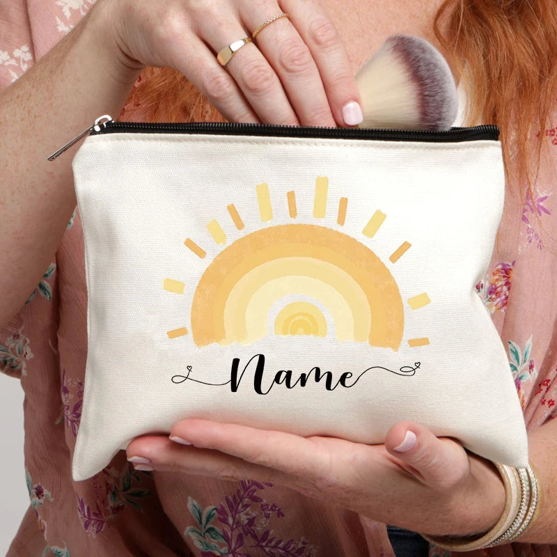 Rainbow Teacher Custom Name Makeup Bag Personalized Graduation Gift for Teachers Pencil Case Back To School Gift Women Purse