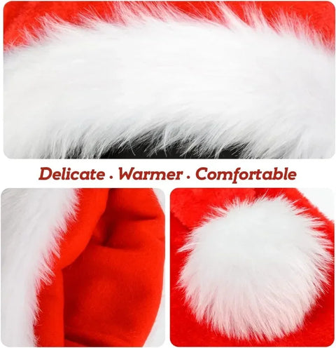 6/1PCS Plush Christmas Hat for Adults Kids Soft Velvet Thickened Santa Claus Caps Xmas New Year Hats Festival Party Decor Gifts